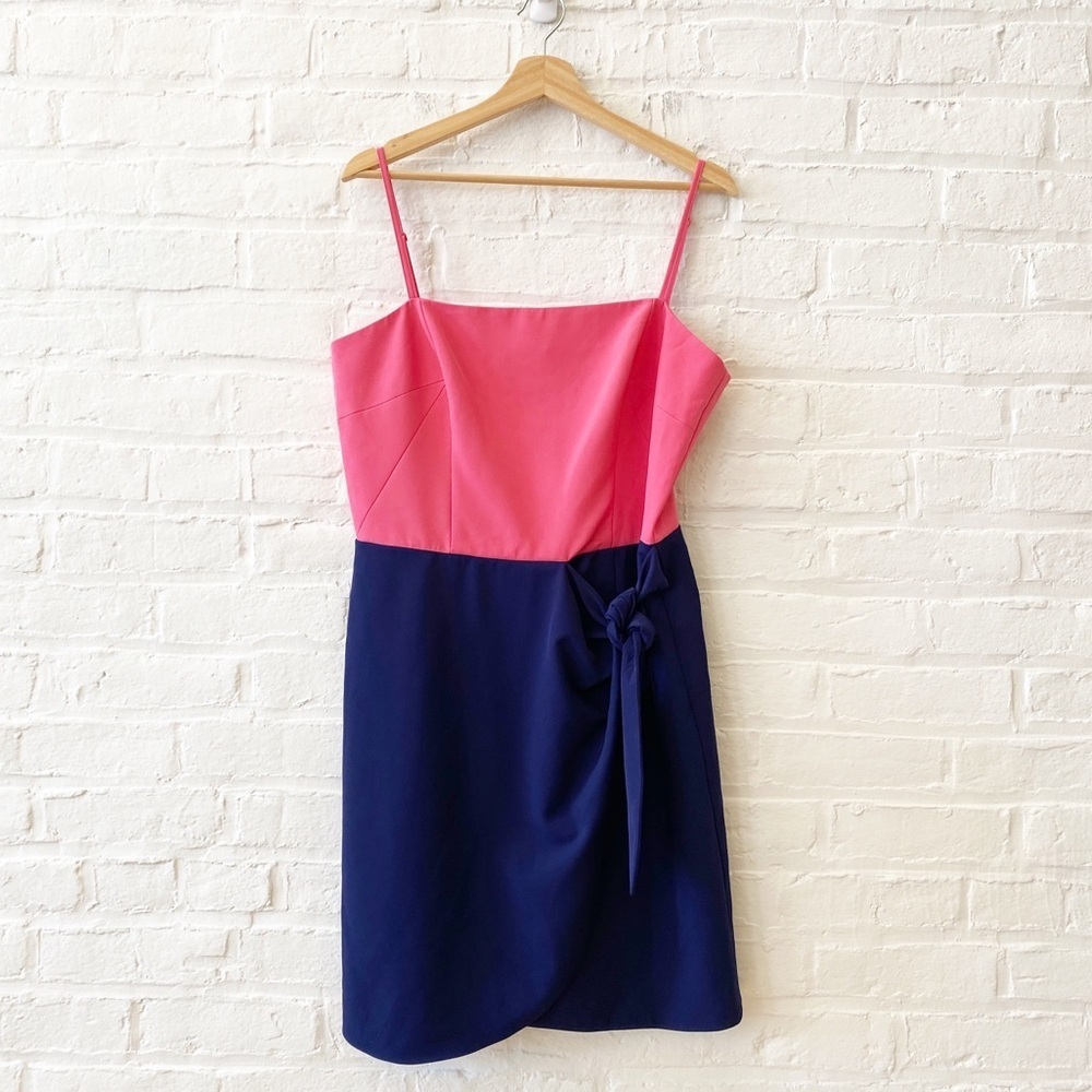 Milly || Marissa Cady Combo Toe Waist Dress Pink Navy 12